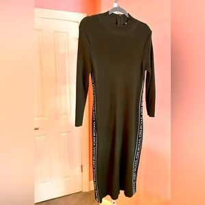 Michael Kors olive green ribbed stretch viscose dress.